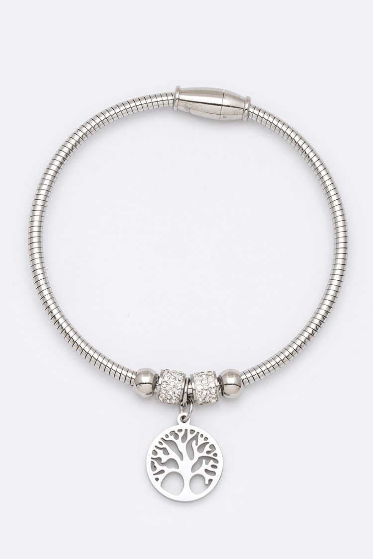 Stainless Steel Tree Charm Wired Bracelet LA Jewelry Plaza