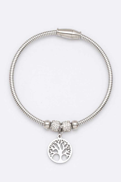 Stainless Steel Tree Charm Wired Bracelet LA Jewelry Plaza