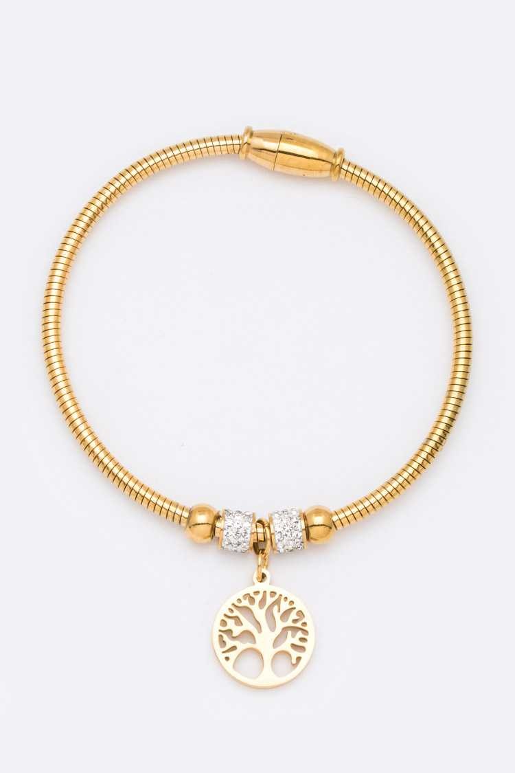 Stainless Steel Tree Charm Wired Bracelet LA Jewelry Plaza