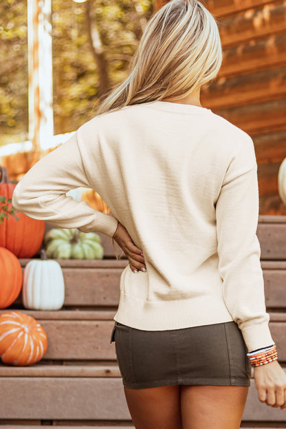 Boo Knitted Pattern Ribbed Edge Sweater  DAME BOHEME