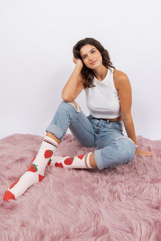 Knee-High Strawberry Women's Fuzzy Crew Socks Oooh Yeah Socks
