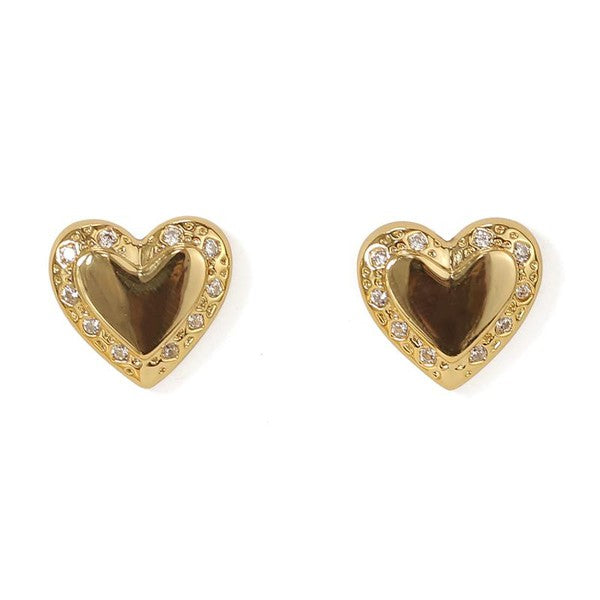 Vintage Heart Zircon Earrings 18K Gold Plated