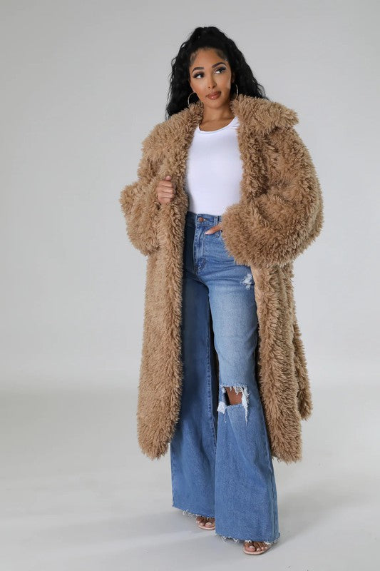 ATHINA Fuzzy Fur Belted Long Winter Coat