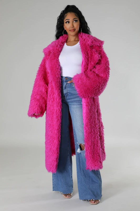 ATHINA Fuzzy Fur Belted Long Winter Coat