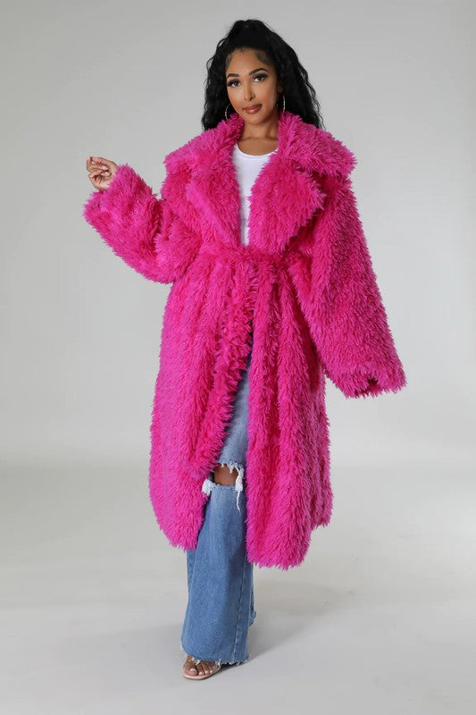 ATHINA Fuzzy Fur Belted Long Winter Coat