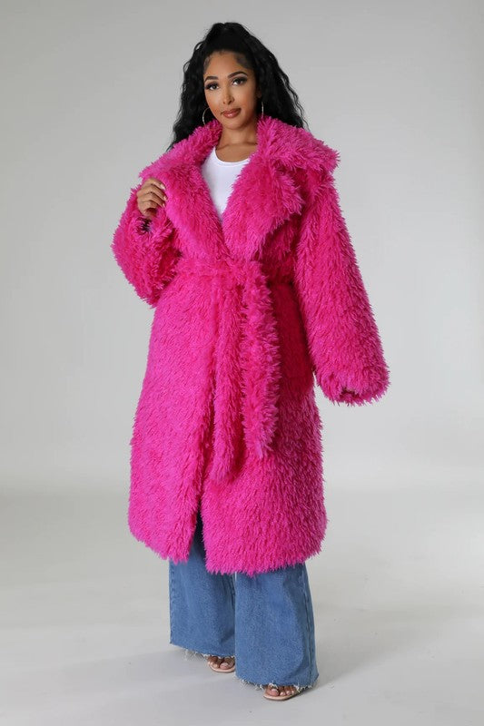 ATHINA Fuzzy Fur Belted Long Winter Coat