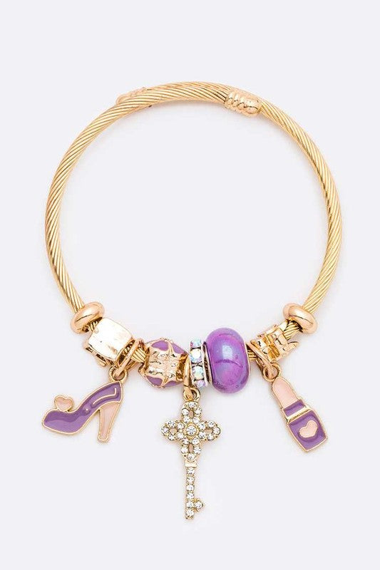Heels And Lips Tick Mix Charm Cable Adjustable Bracelet LA Jewelry Plaza