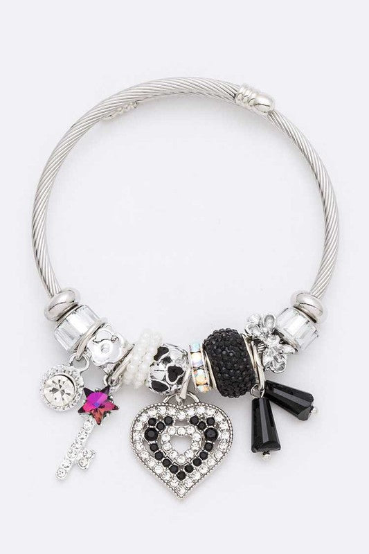 Crystal Heart Mix Charm Cable Bracelet LA Jewelry Plaza