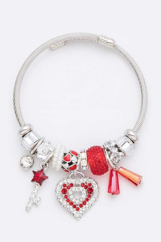 Crystal Heart Mix Charm Cable Bracelet LA Jewelry Plaza