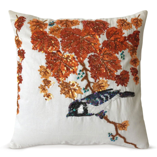 Autumn Leaves and Bird Pillow  DAME BOHEME