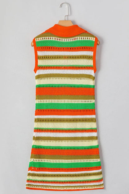 Openwork Stripe Sleeveless Sweater Dress  DAME BOHEME
