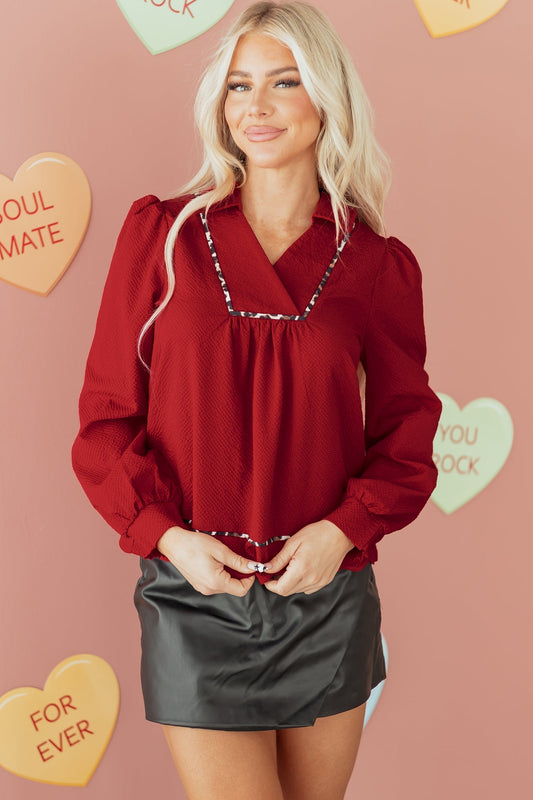 Alma Contrasted Trim Textured Blouse  DAME BOHEME