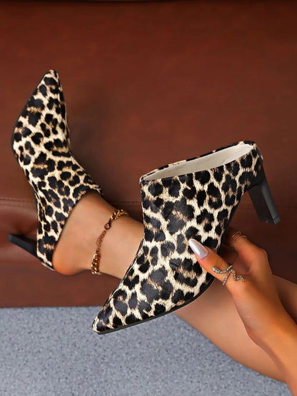 PU Leather Leopard Point Toe Pumps Trendsi