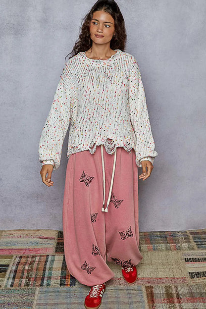 POL Round Neck Fringed Hem Sweater  DAME BOHEME