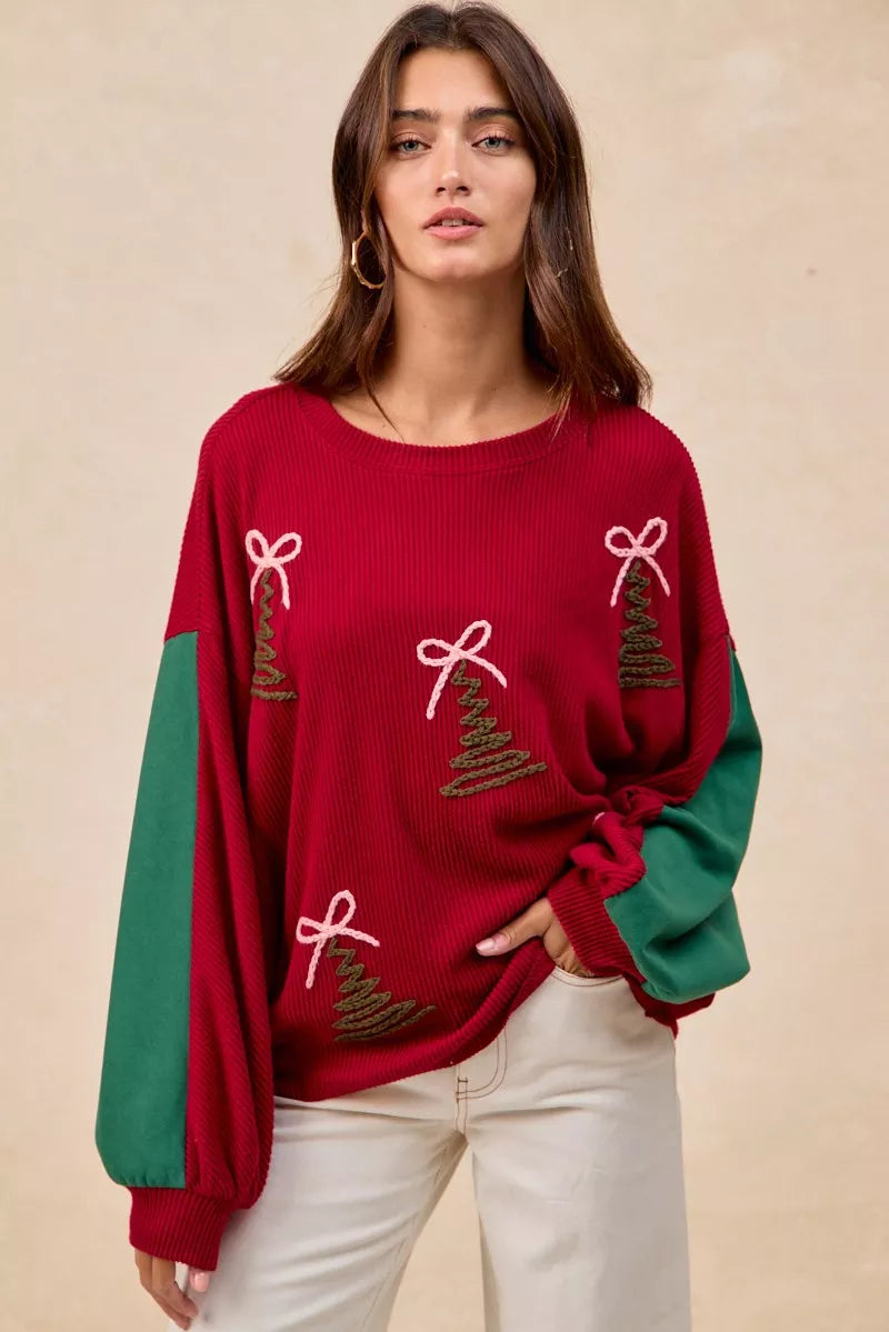 BiBi Christmas Theme Tree Embroidered Sweater  DAME BOHEME