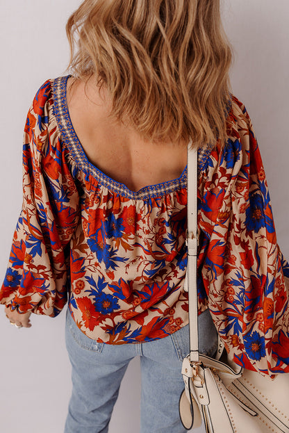 Adeline Floral Print Square Neck Backless Loose Fit Blouse  DAME BOHEME