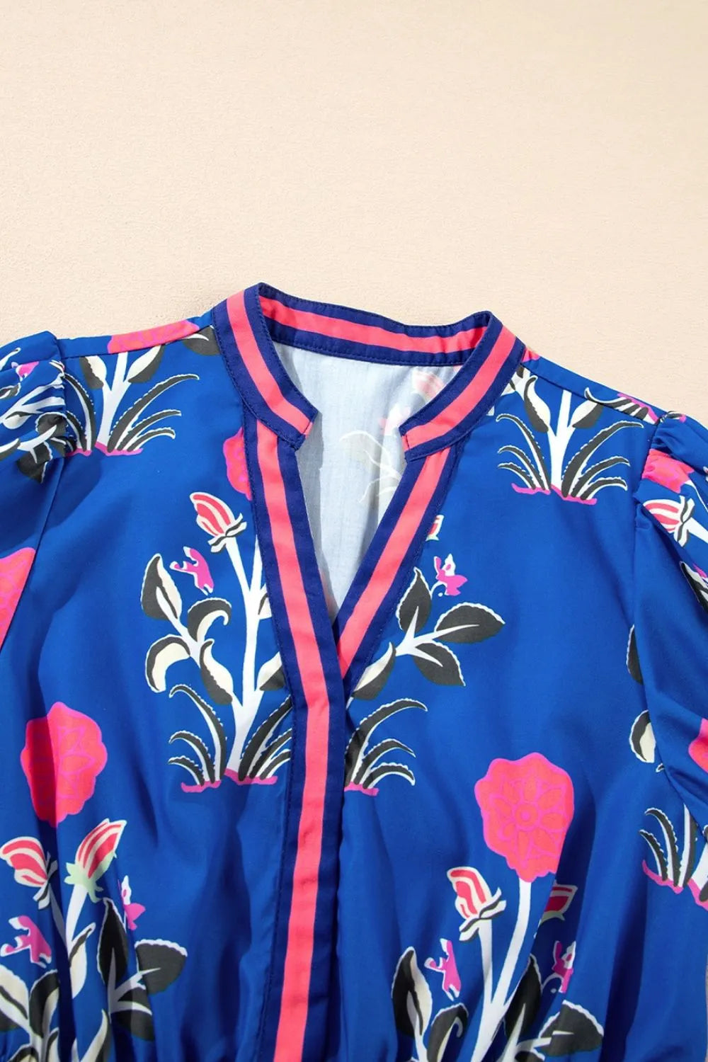 Floral Puff Short Sleeve High Waist Midi Dress Trendsi