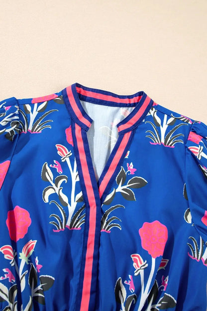 Floral Puff Short Sleeve High Waist Midi Dress Trendsi