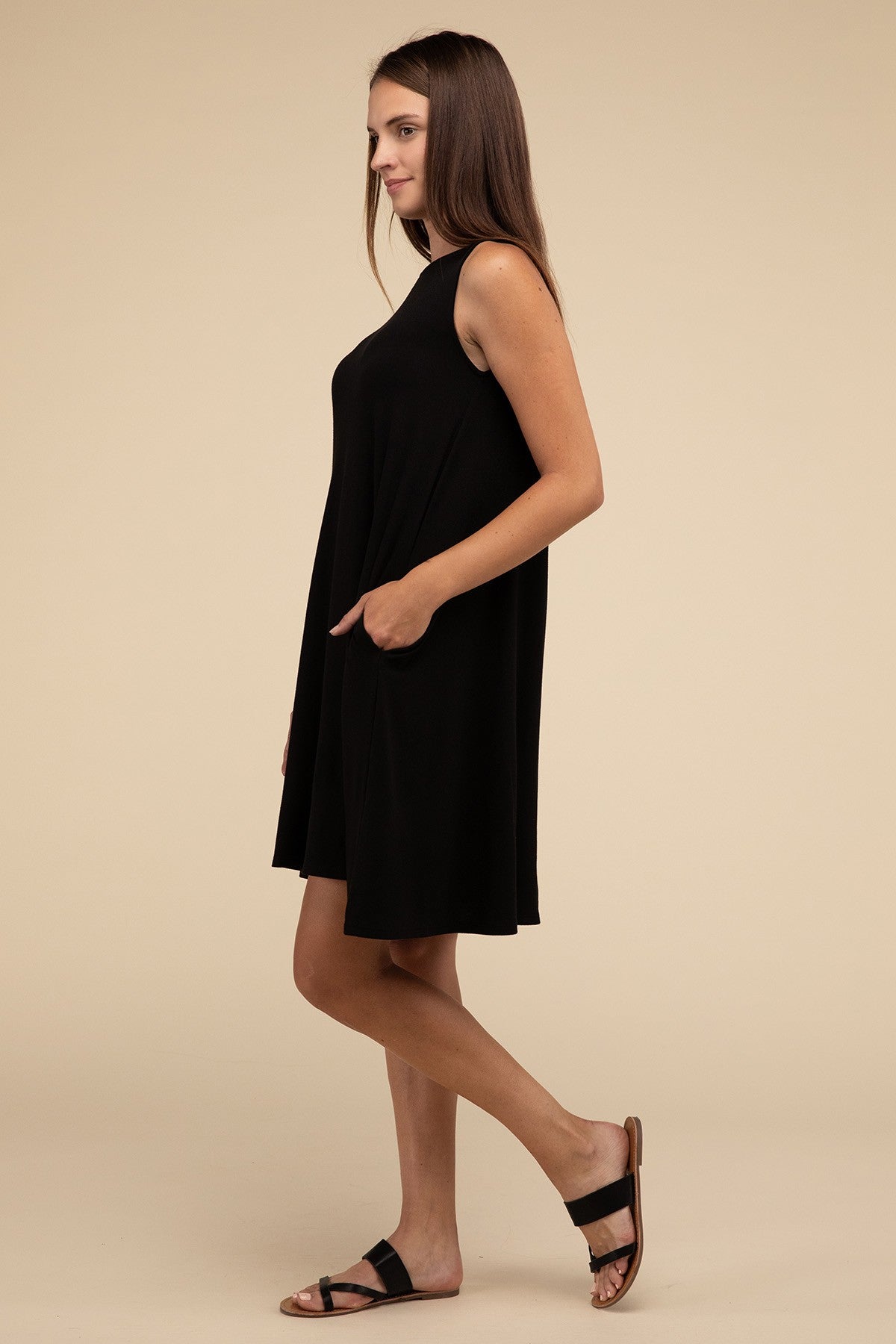 Sleeveless Flared Casual Dress with Side Pockets ZENANA