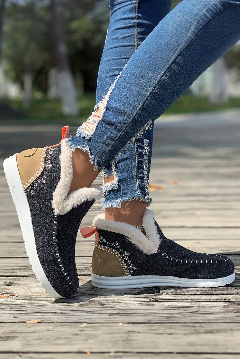 Beige Suede Stitching Patchwork Plush Lined Anklet Boots  DAME BOHEME