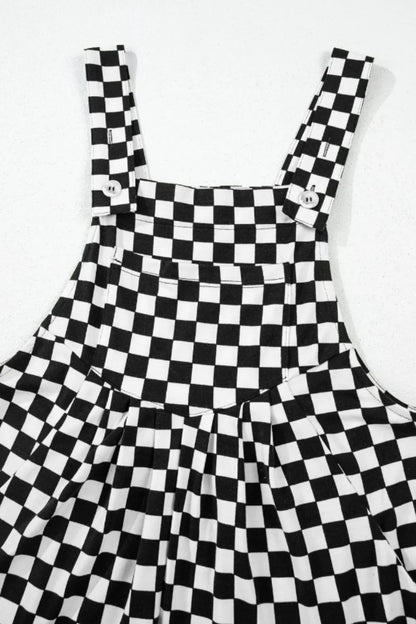 Checkered Print Pocketed Wide Leg Jumpsuit  DAME BOHEME