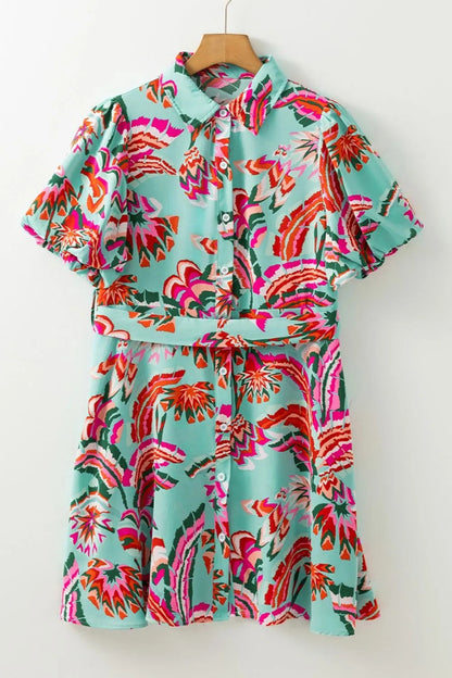 Abstract Print High Waist Buttoned Mini Shirt Dress Simply Love