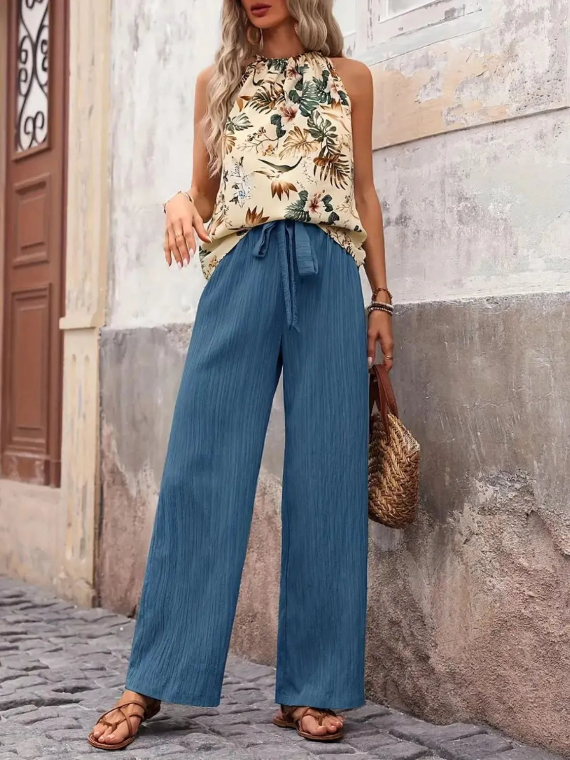 Printed Tank Top and Wide Leg Pants Set  DAME BOHEME
