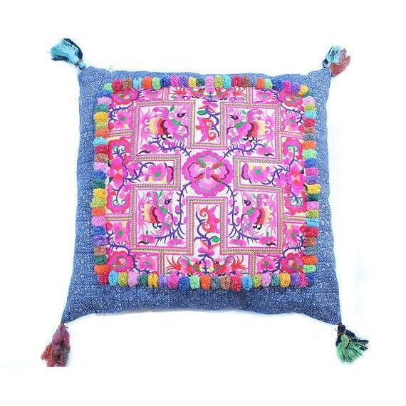 Batik Printed Embroidery Fabric Geometric Cushion - Thailand  DAME BOHEME