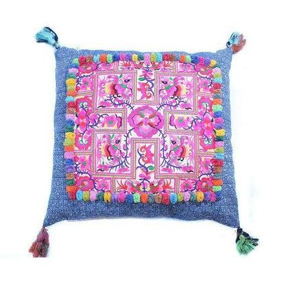 Batik Printed Embroidery Fabric Geometric Cushion - Thailand  DAME BOHEME