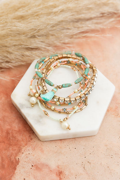 Sweet Pastel Studded Beads Layered Bracelet Set Leto Accessories