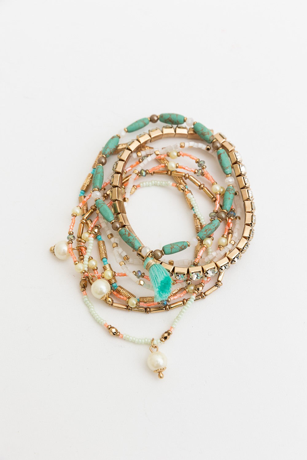 Sweet Pastel Studded Beads Layered Bracelet Set Leto Accessories