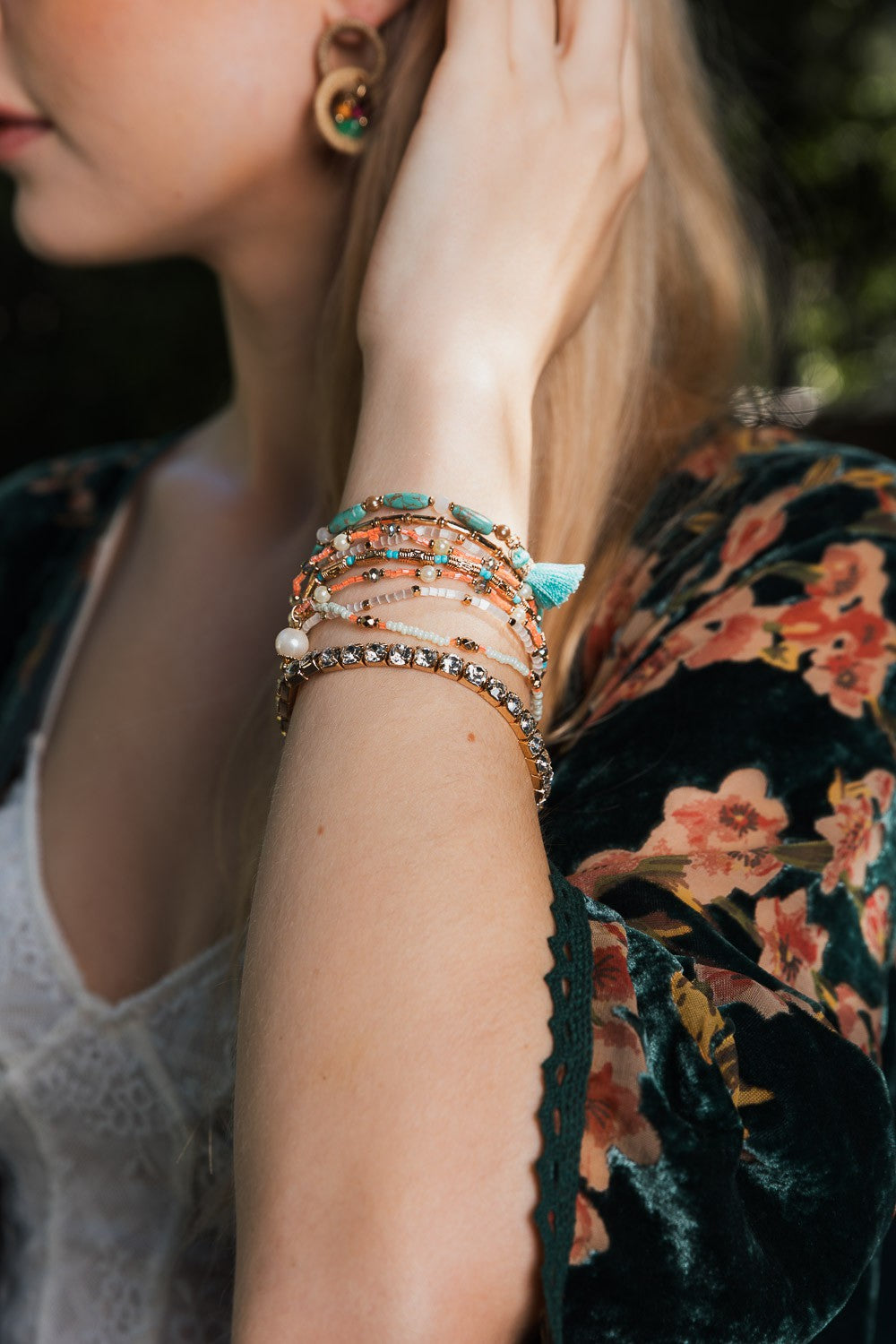 Sweet Pastel Studded Beads Layered Bracelet Set Leto Accessories
