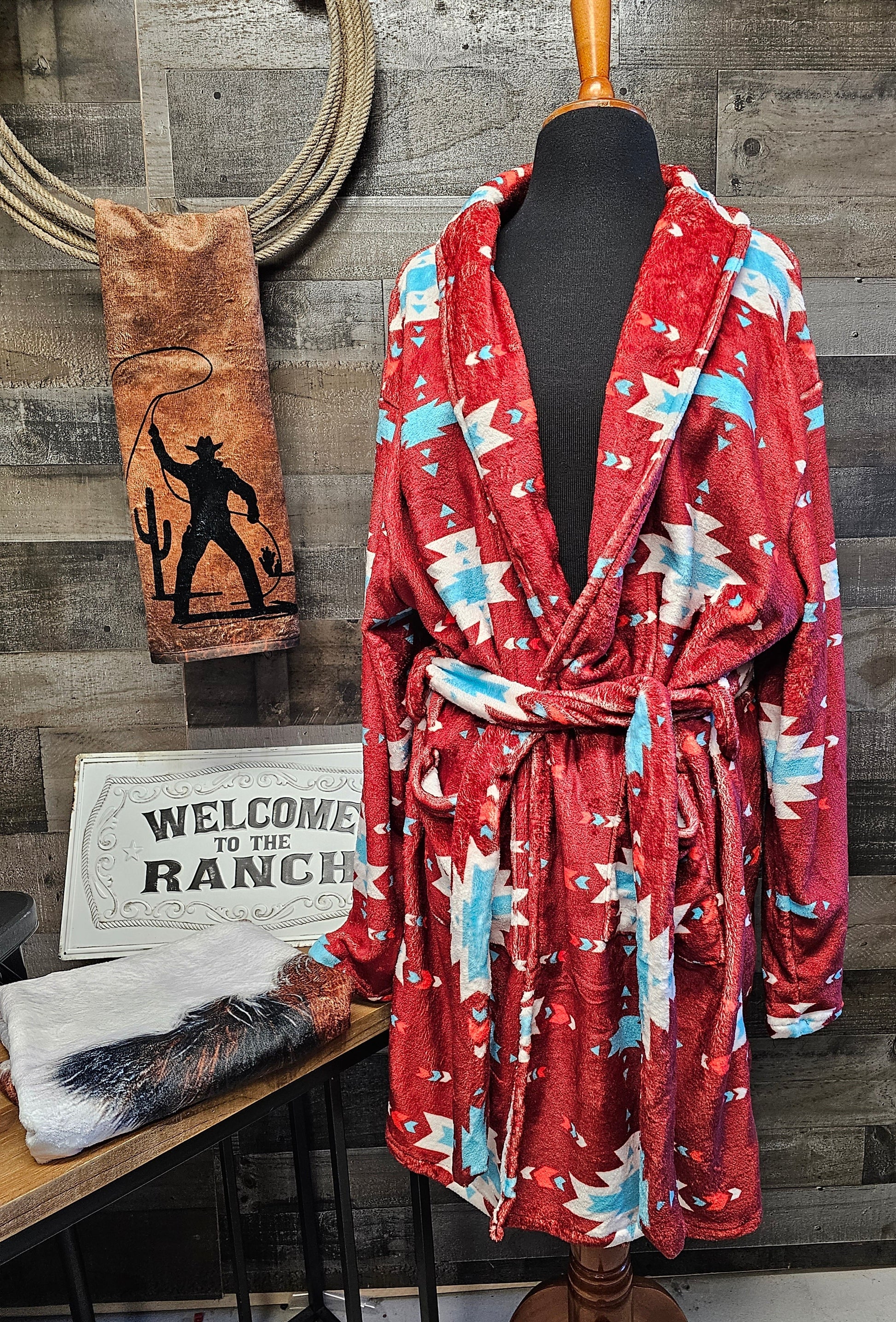 Burgundy Aztec Women's Western Bath Robe  DAME BOHEME