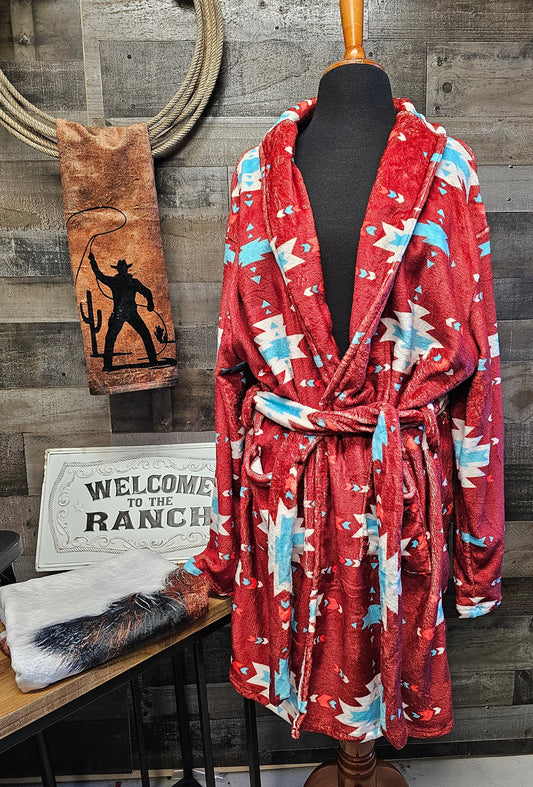 Burgundy Aztec Women's Western Bath Robe  DAME BOHEME