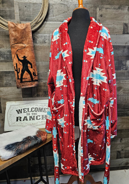Burgundy Aztec Women's Western Bath Robe  DAME BOHEME