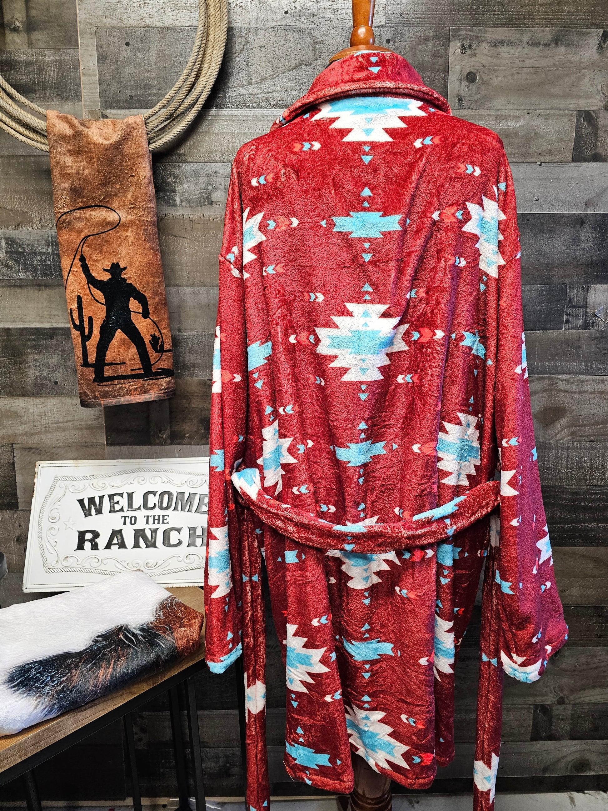 Burgundy Aztec Women's Western Bath Robe  DAME BOHEME