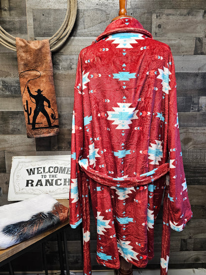 Burgundy Aztec Women's Western Bath Robe  DAME BOHEME