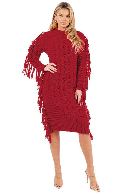 Sexy Fashion Tassel Cable Knit Sweater Dress - Plus Size Available