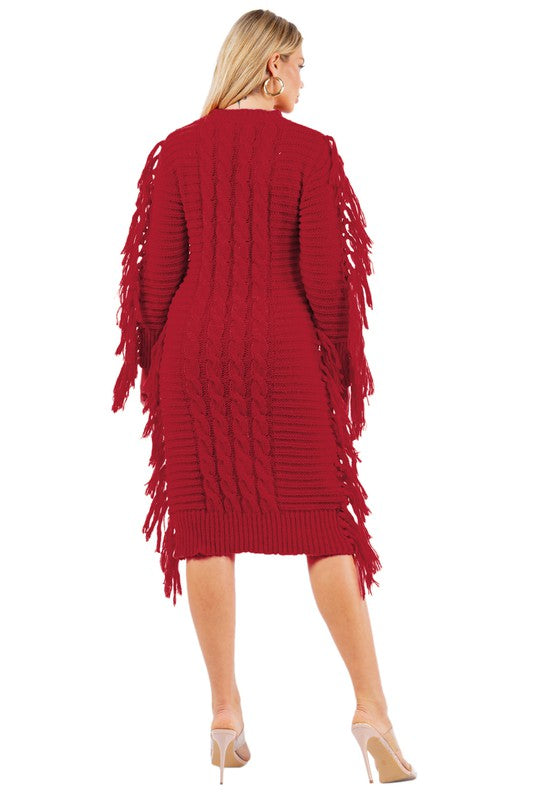 Sexy Fashion Tassel Cable Knit Sweater Dress - Plus Size Available