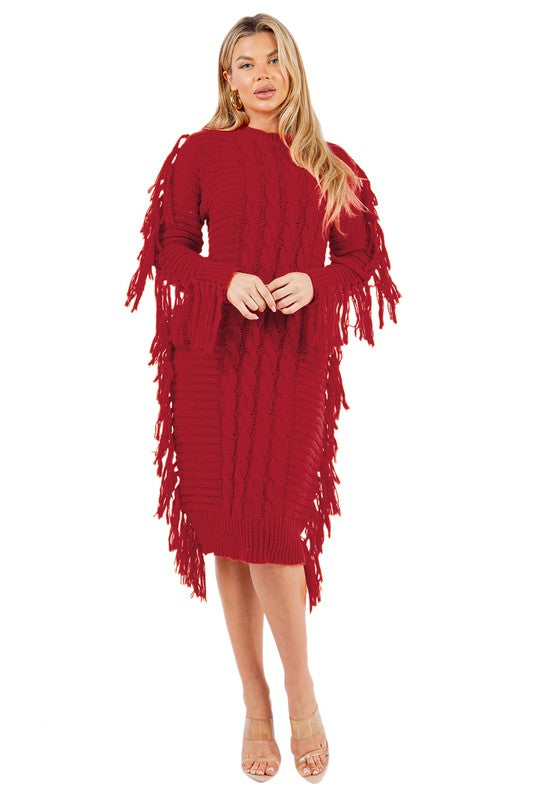 Sexy Fashion Tassel Cable Knit Sweater Dress - Plus Size Available