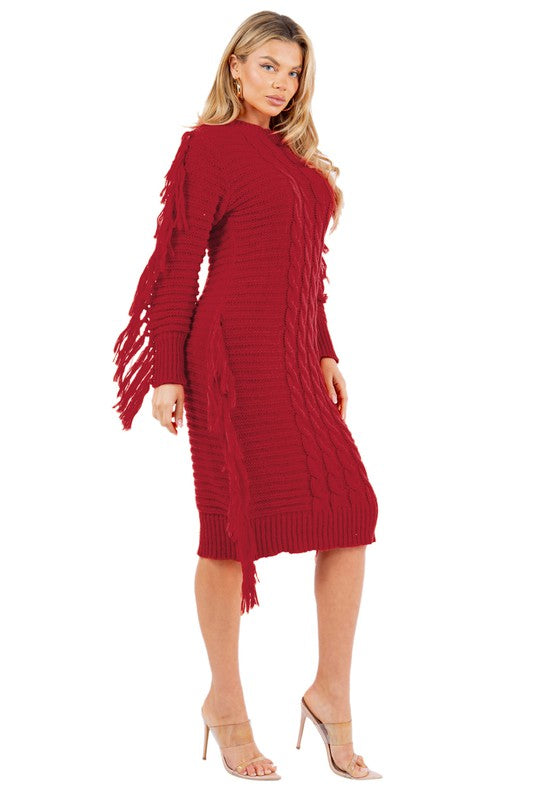 Sexy Fashion Tassel Cable Knit Sweater Dress - Plus Size Available