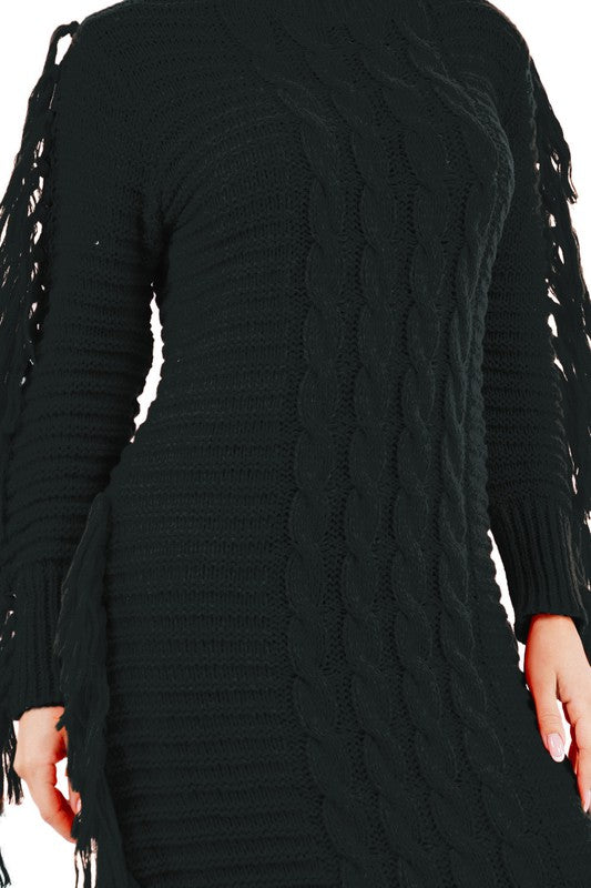 Sexy Fashion Tassel Cable Knit Sweater Dress - Plus Size Available