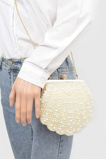 Faux Pearl Sea Shell Iconic Clutch Bag Artini Accessories