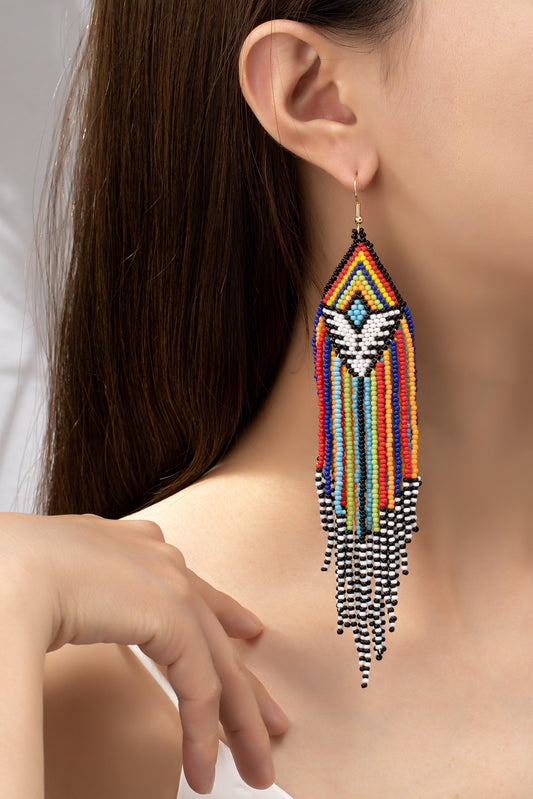 Multicolor Aztec Seed Bead Drop Earrings LA3accessories
