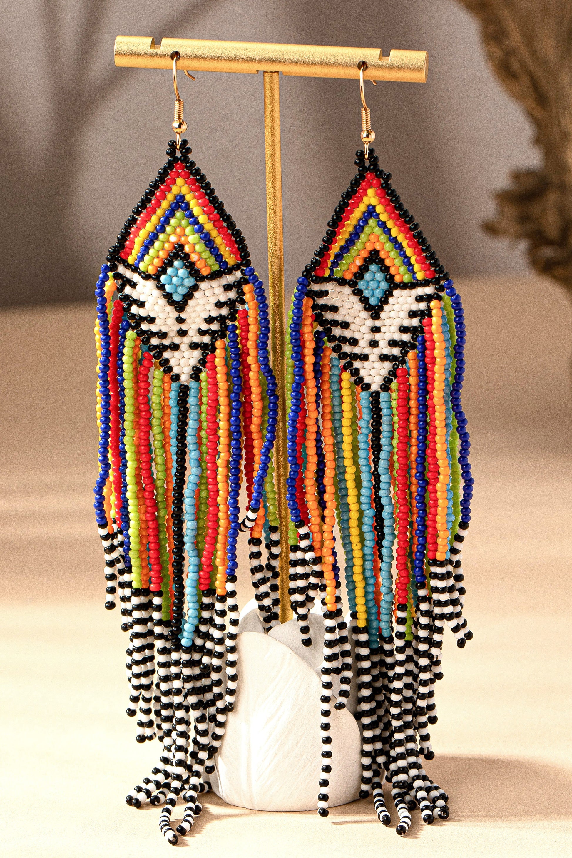 Multicolor Aztec Seed Bead Drop Earrings LA3accessories