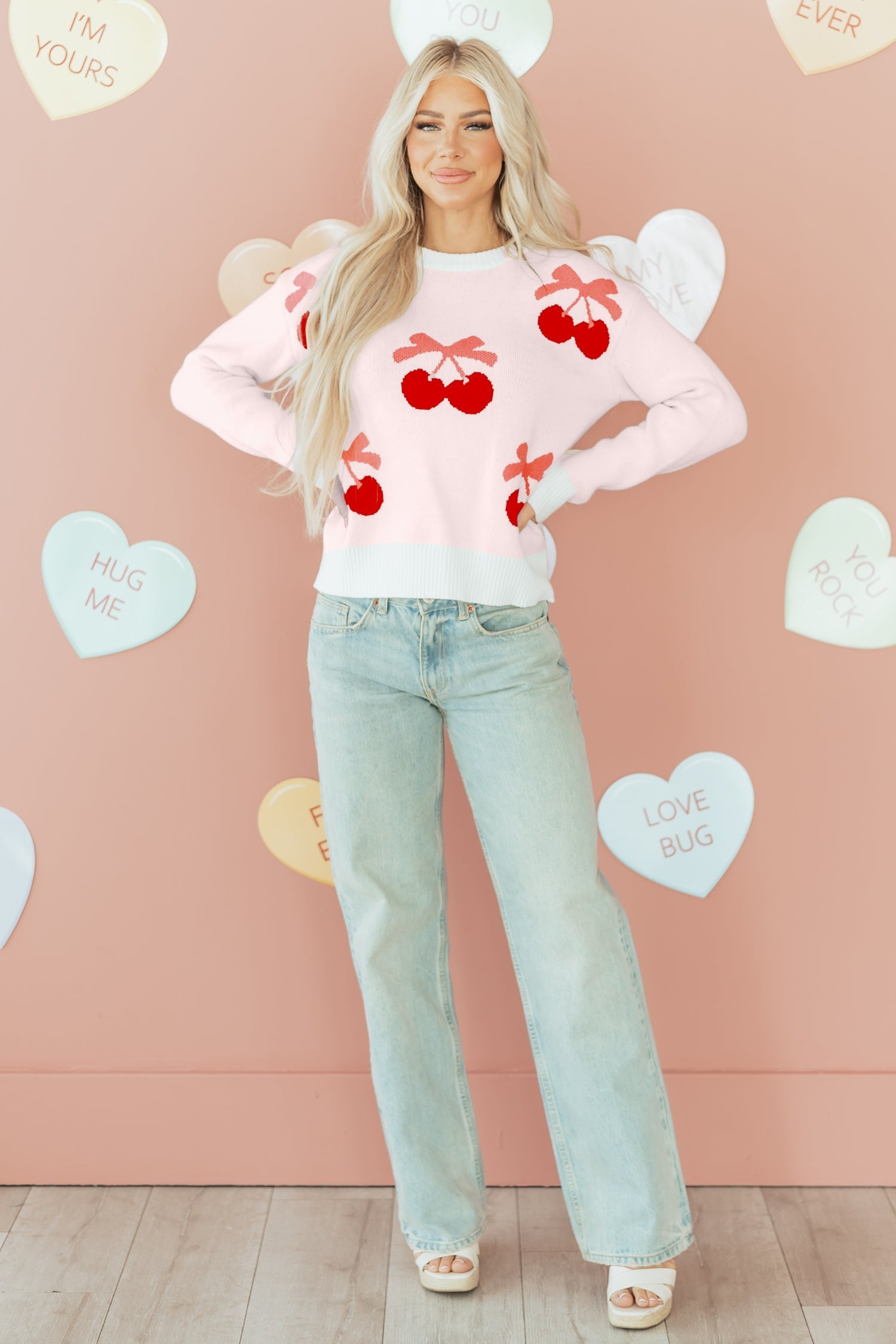 Nevaeh Cherry Pattern Drop Shoulder Sweater  DAME BOHEME