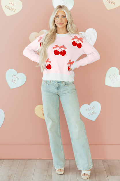 Nevaeh Cherry Pattern Drop Shoulder Sweater  DAME BOHEME
