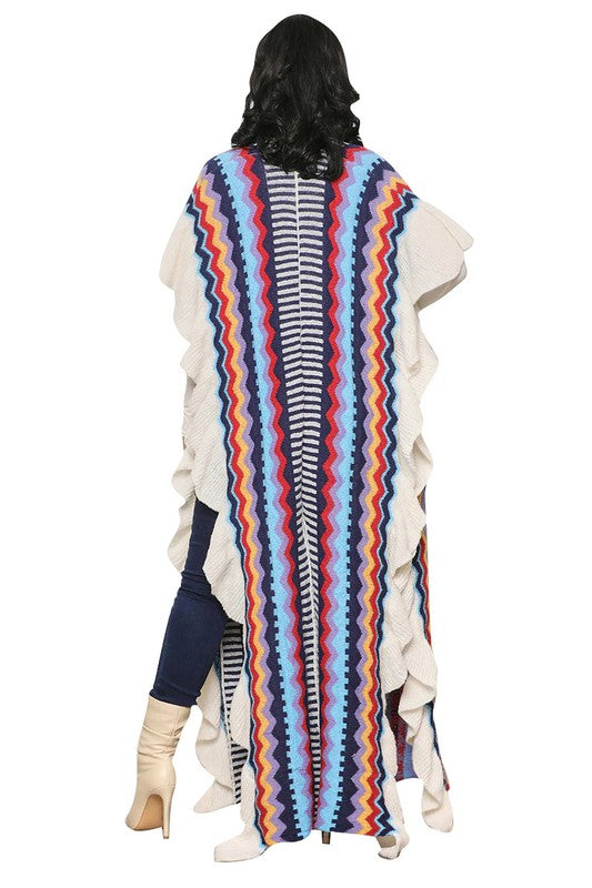 Cascade Ruffles Cover-Up Striped Knit Duster