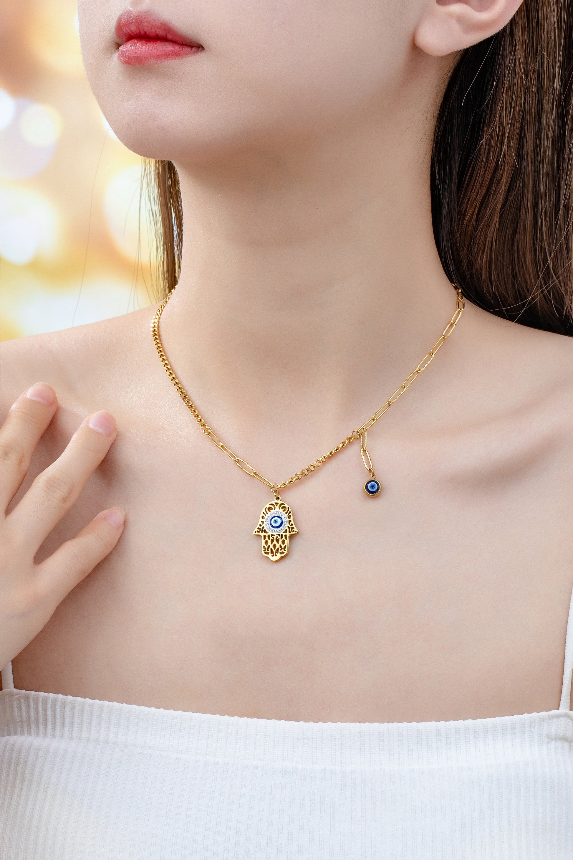 Waterproof Hamsa Evil Eye Pendant Charm Necklace LA3accessories