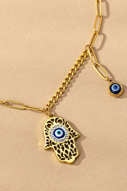Waterproof Hamsa Evil Eye Pendant Charm Necklace LA3accessories